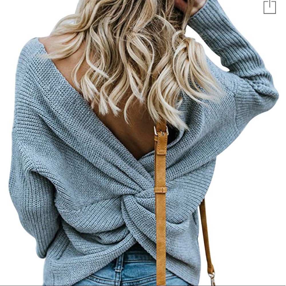 Light blue twist back sweater